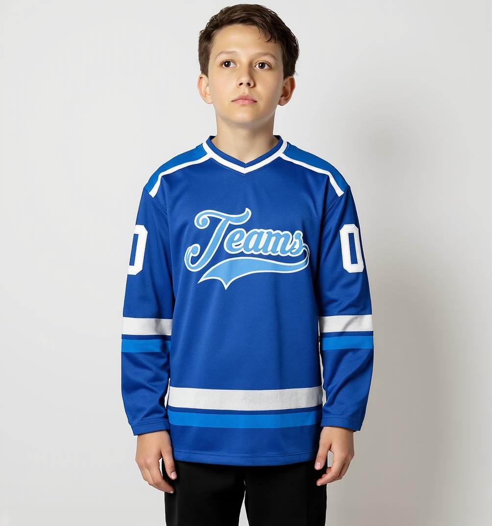 Custom Royal Blue & Sky Blue/White Hockey Jersey