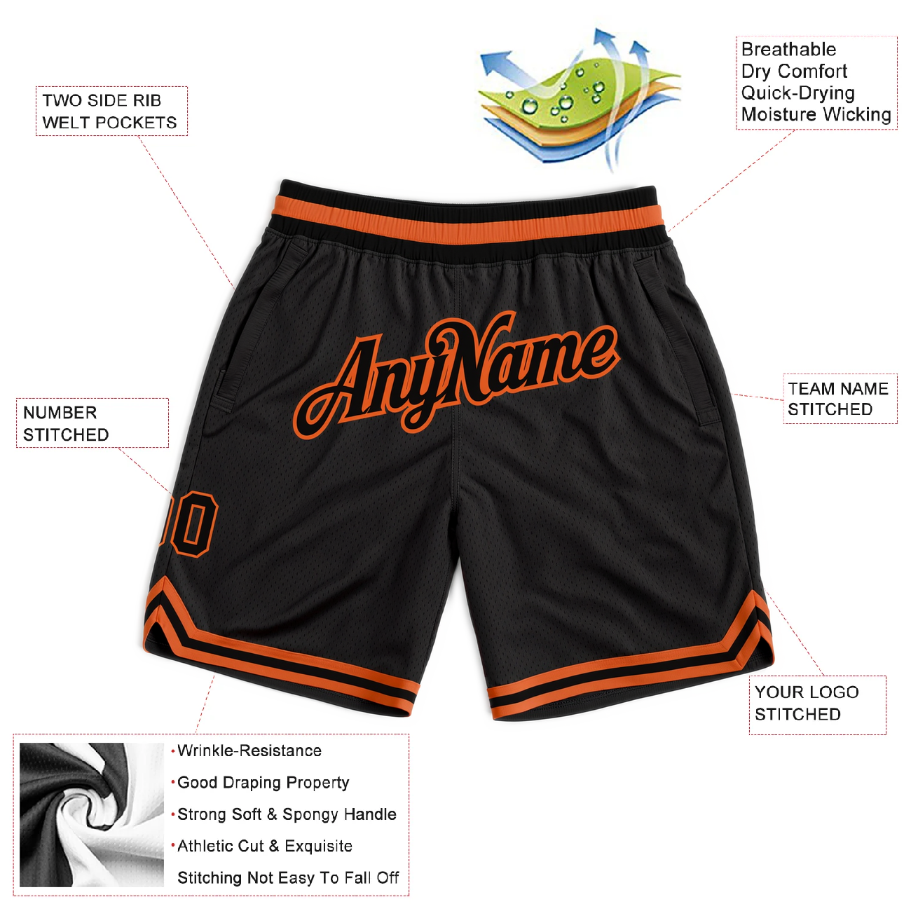 Custom Black & Orange Throwback Shorts