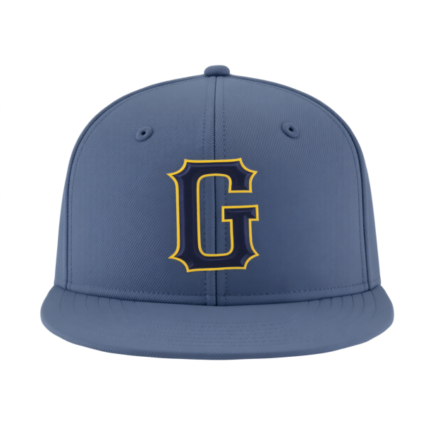 Custom Denim Blue & Royal/Gold Stitched Adjustable Snapback Hat