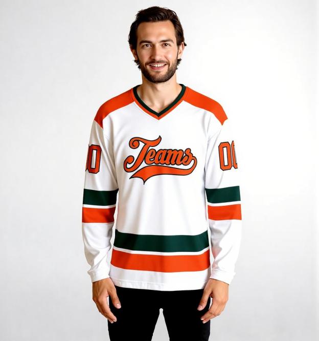 Custom White & Orange/Black Hockey Jersey