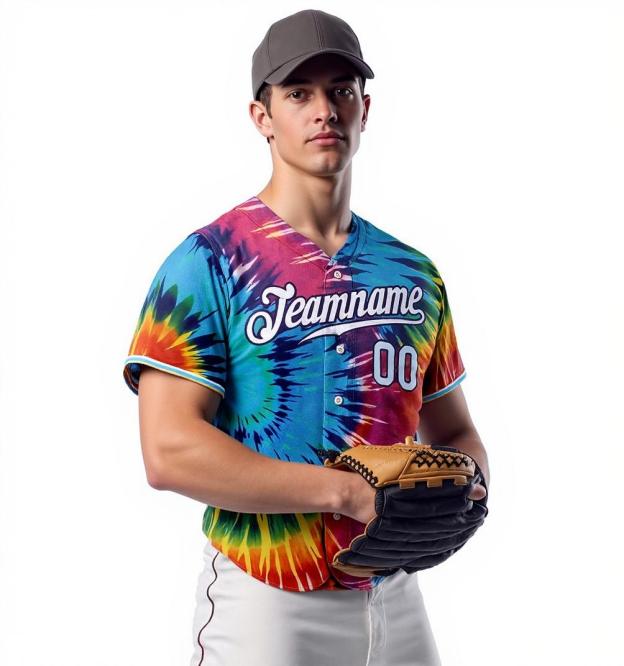 Custom Tie Dye White & Navy Baseball Jersey