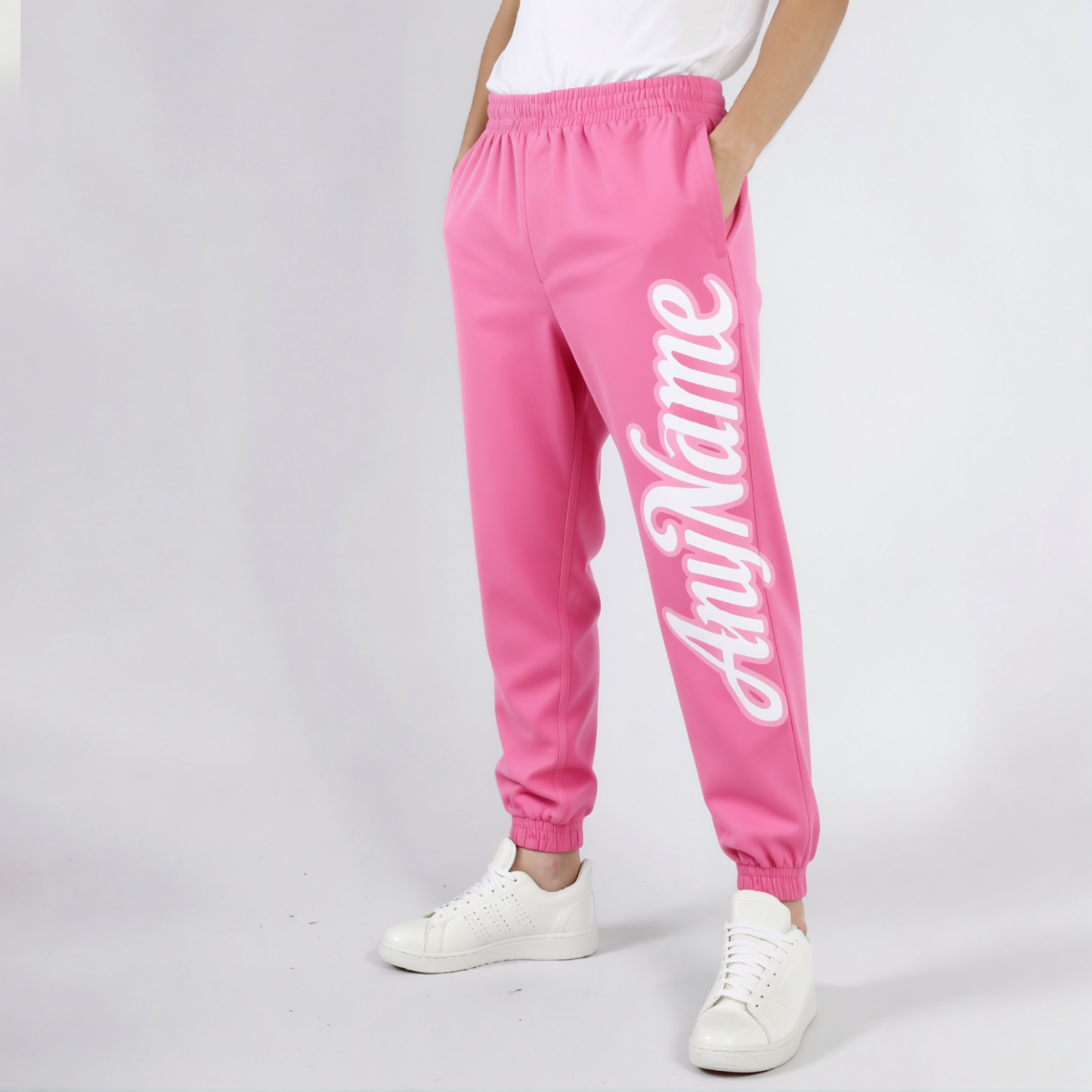 Custom Pink & White Fleece Jogger Sweatpants