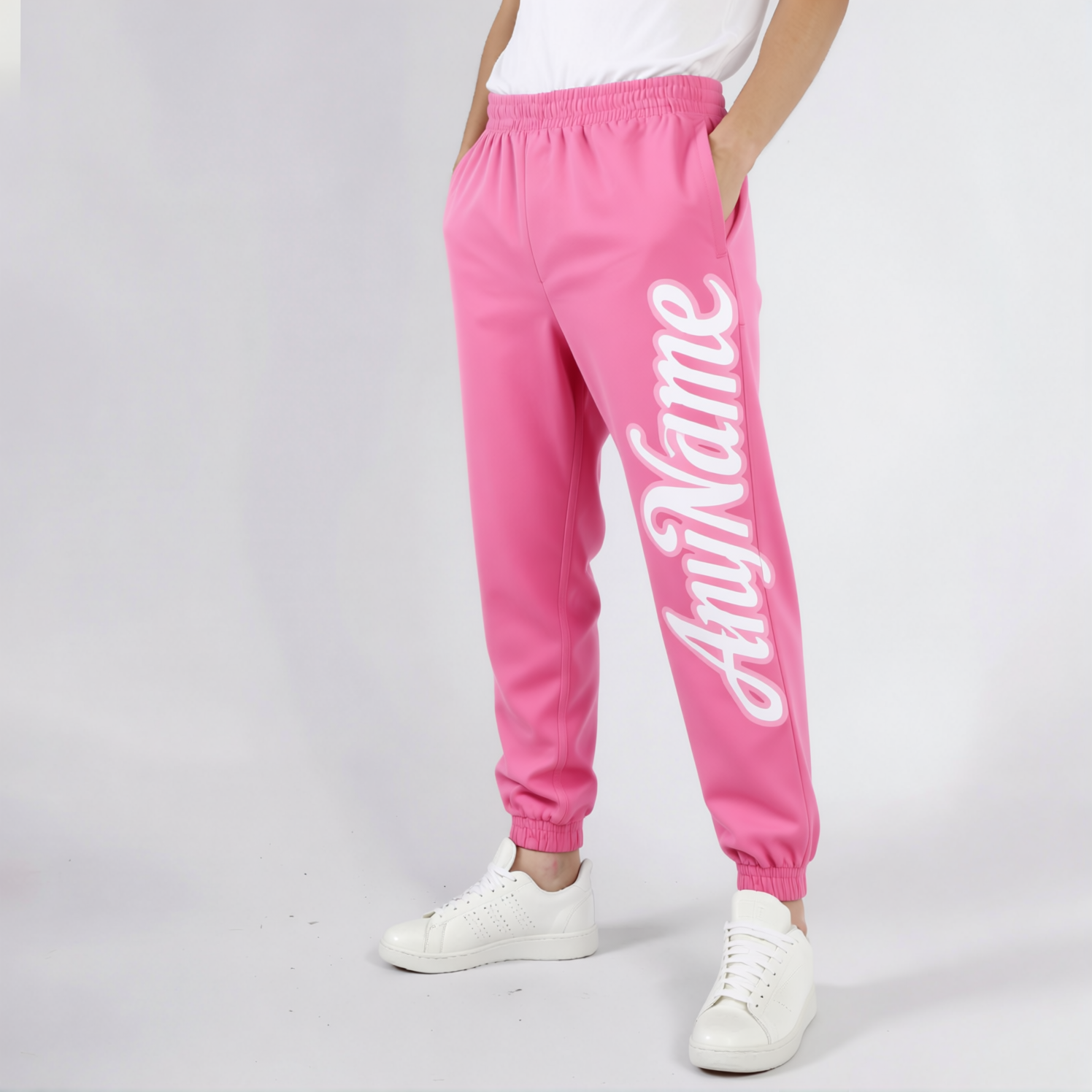 Custom Pink & White Fleece Jogger Sweatpants