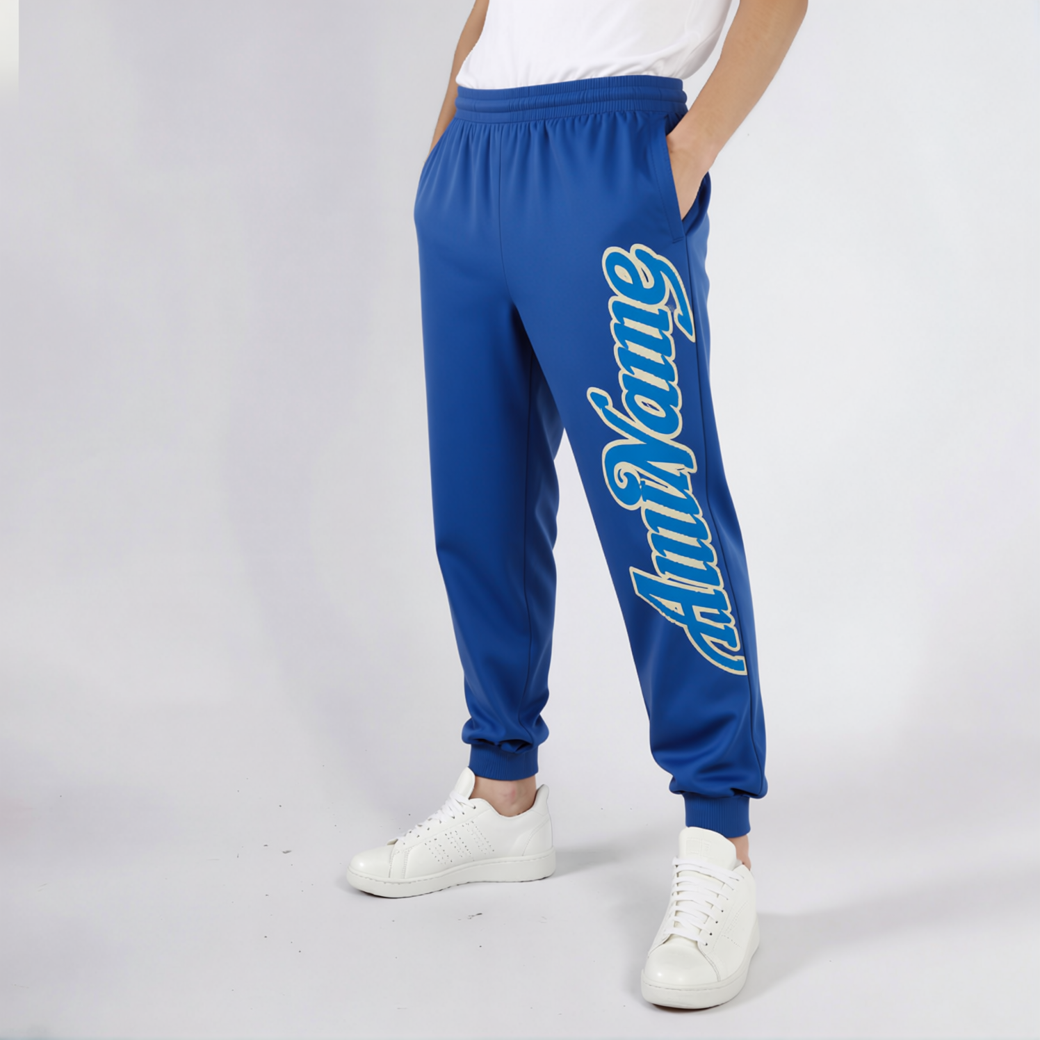Custom Blue & Grey Fleece Jogger Sweatpants