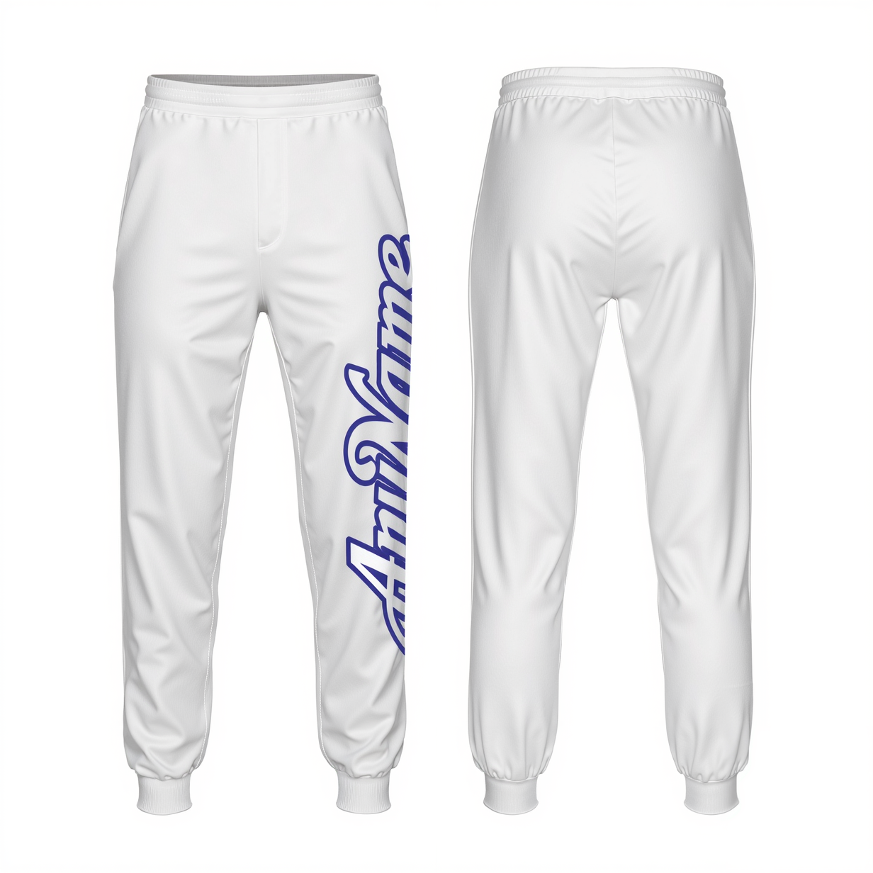 Custom White & Royal Fleece Jogger Sweatpants