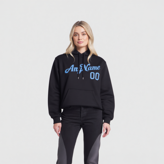 Custom Black & Blue Pullover Sports Sweatshirt Hoodie