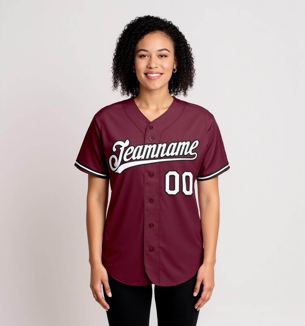 Custom Burgundy & White/Black Baseball Jersey
