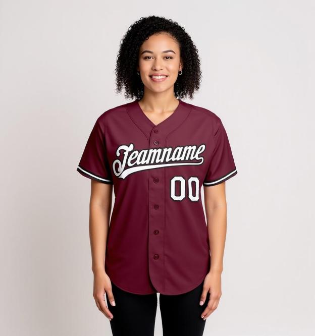 Custom Burgundy & White/Black Baseball Jersey