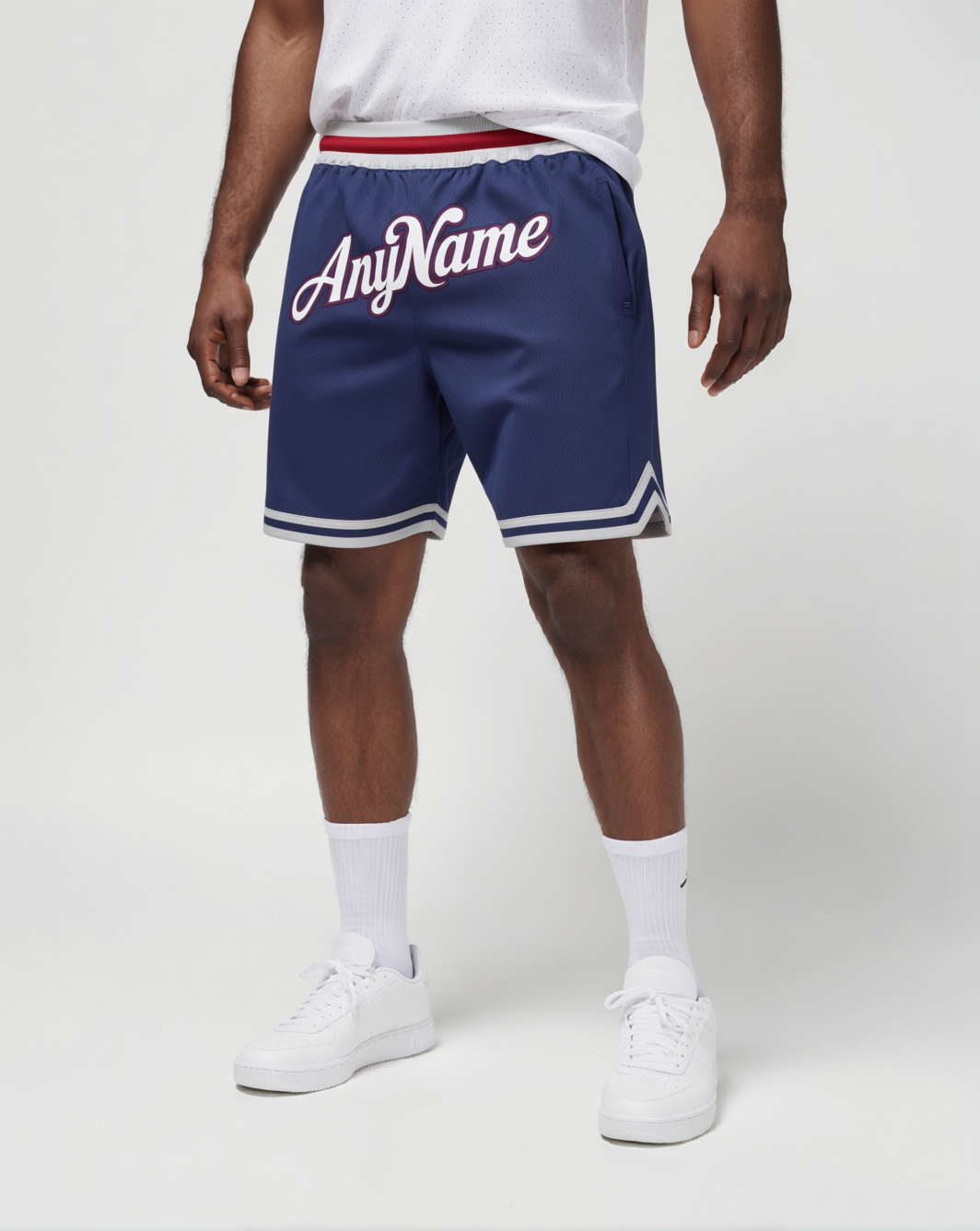 Custom Navy Blue & White/Red Throwback Shorts