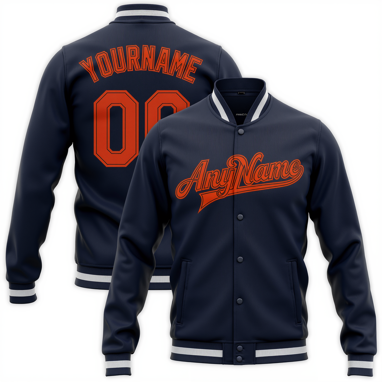 Custom Navy & Orange/White Full-Snap Fleece Jacket