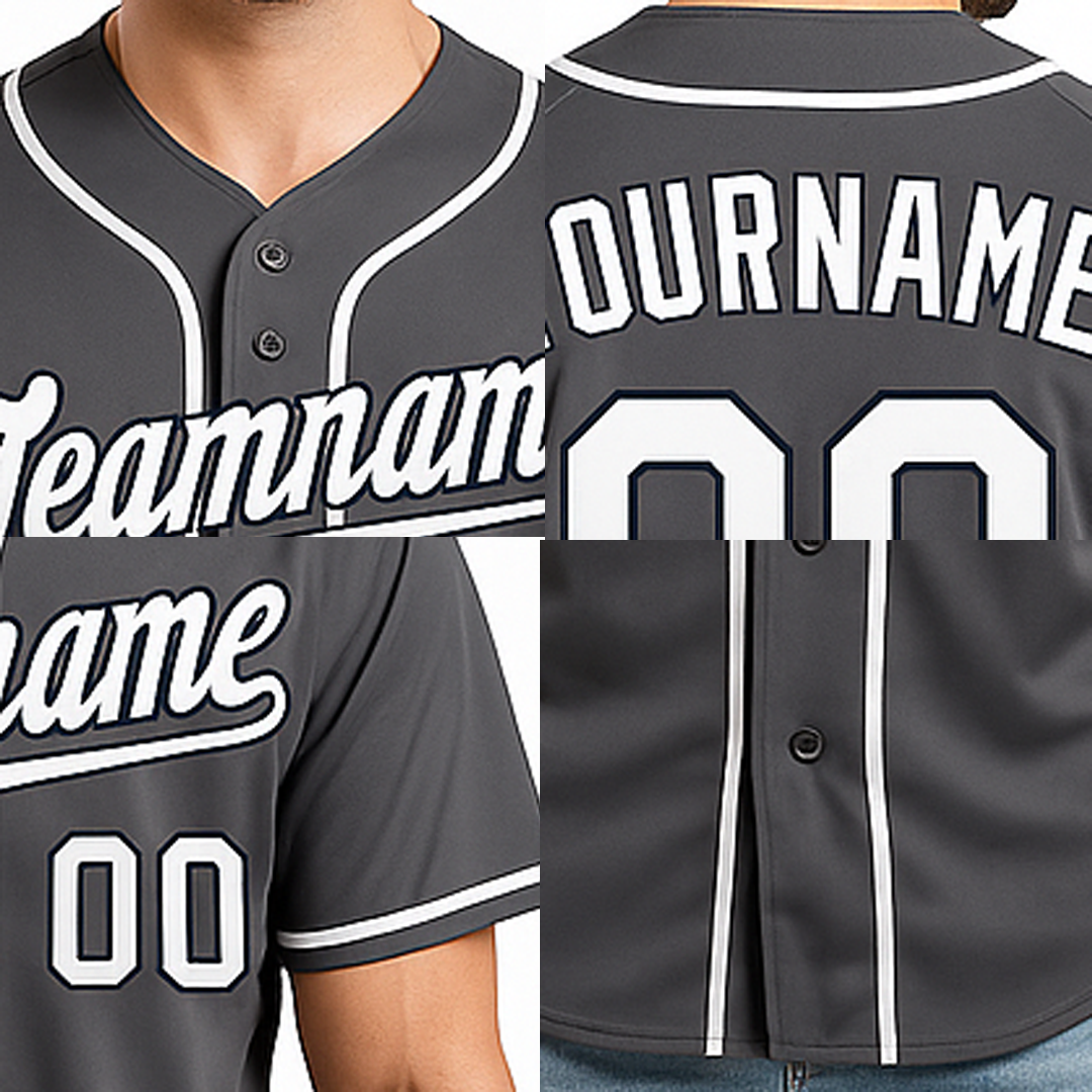 Custom Grey & White/Black Baseball Jersey
