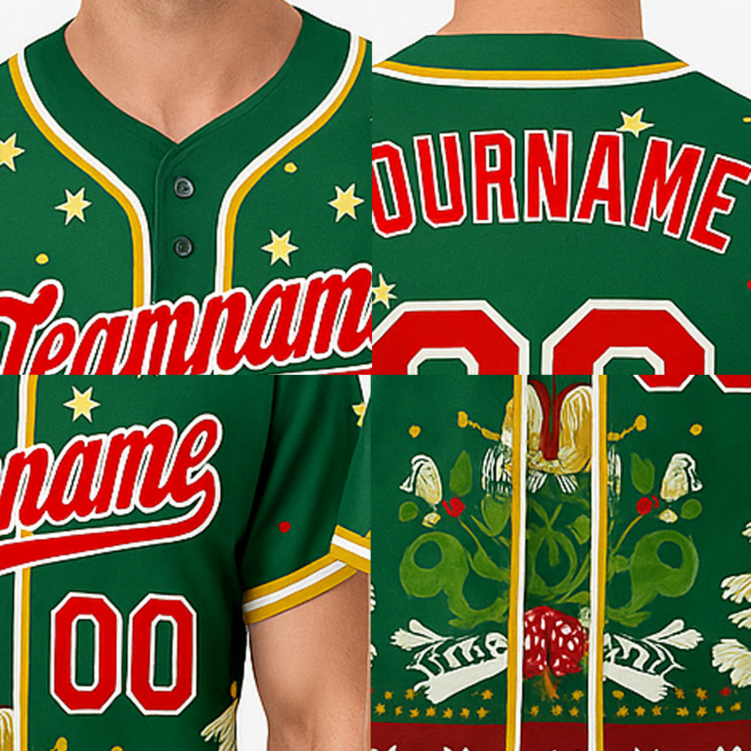 Custom Green & Red/White Christmas 3D Pattern Baseball Jersey