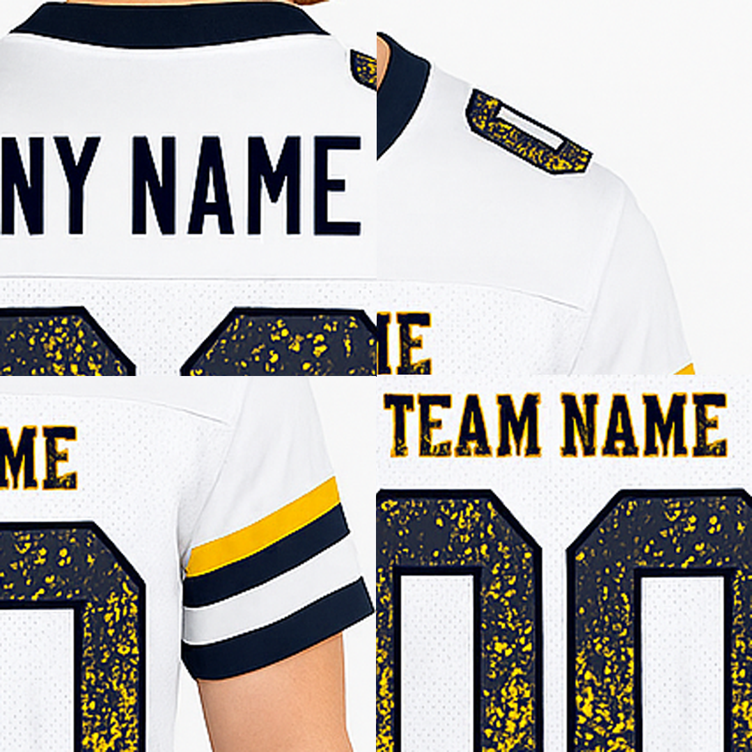 Custom White & Navy/Gold Drift Fashion Football Jersey
