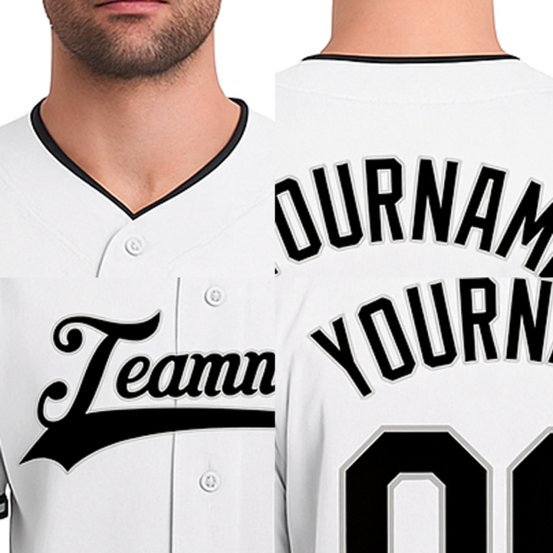 Custom White & Black-Grey Baseball Jersey