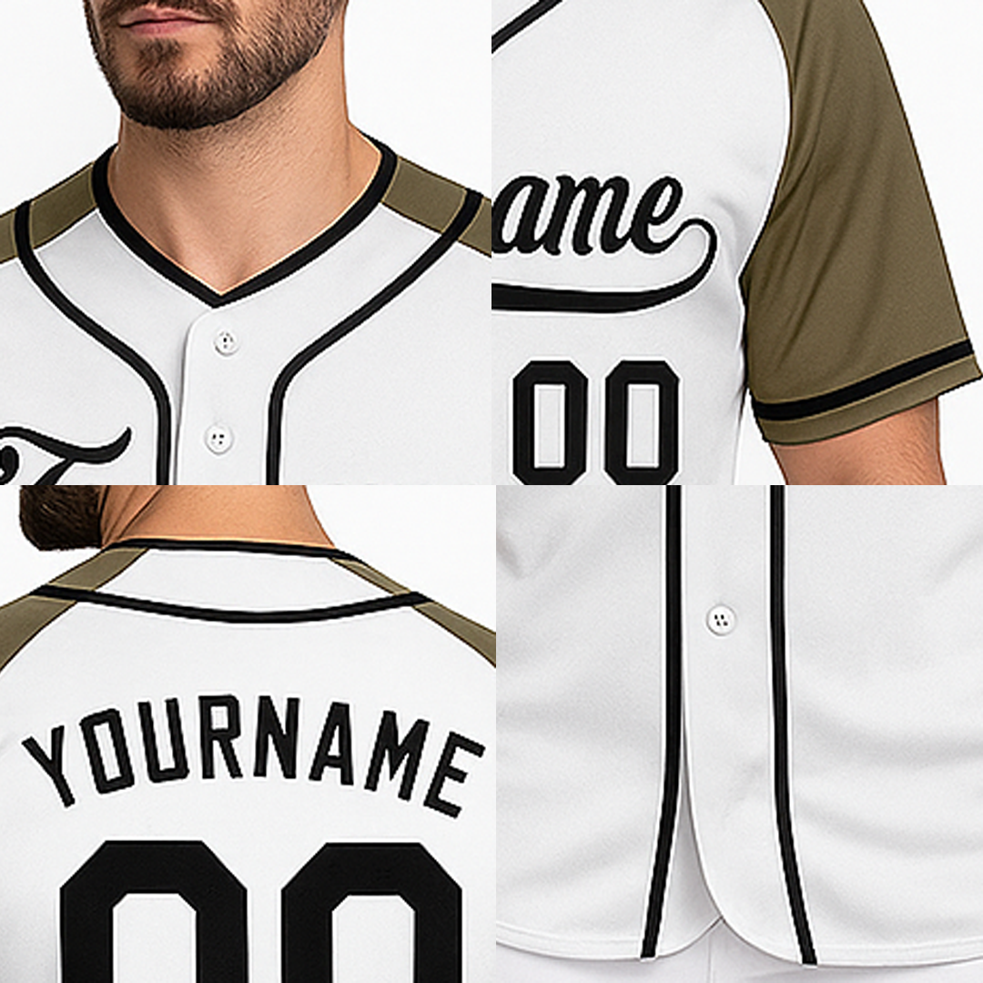 Custom White & Olive-Black Baseball Jersey