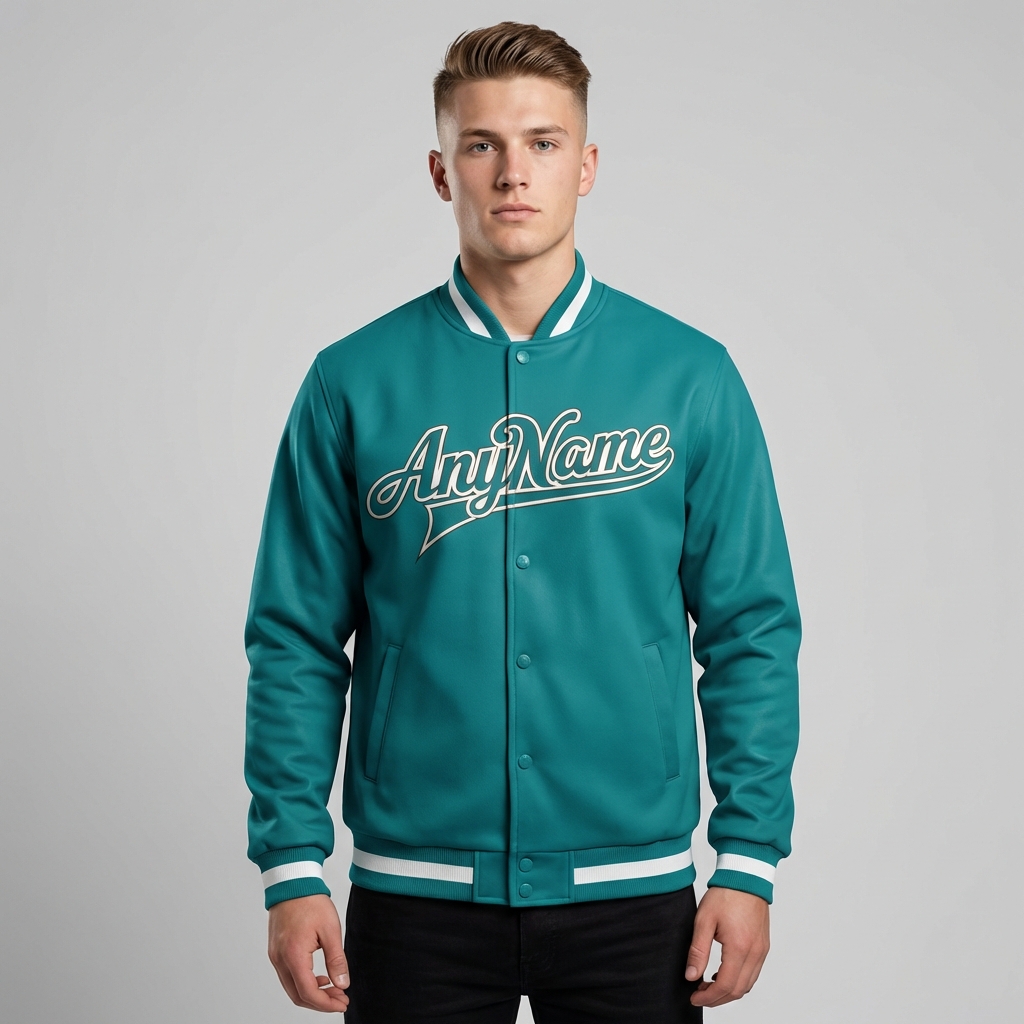 Custom Aqua & White Full-Snap Fleece Jacket