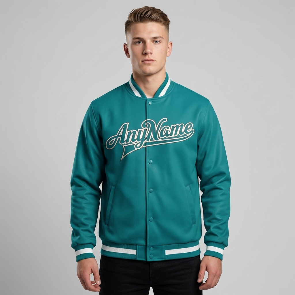Custom Aqua & White Full-Snap Fleece Jacket