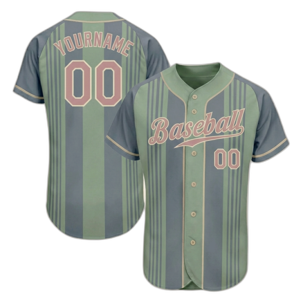 Custom Grey & Green/Pink Stripes Pattern Baseball Jersey