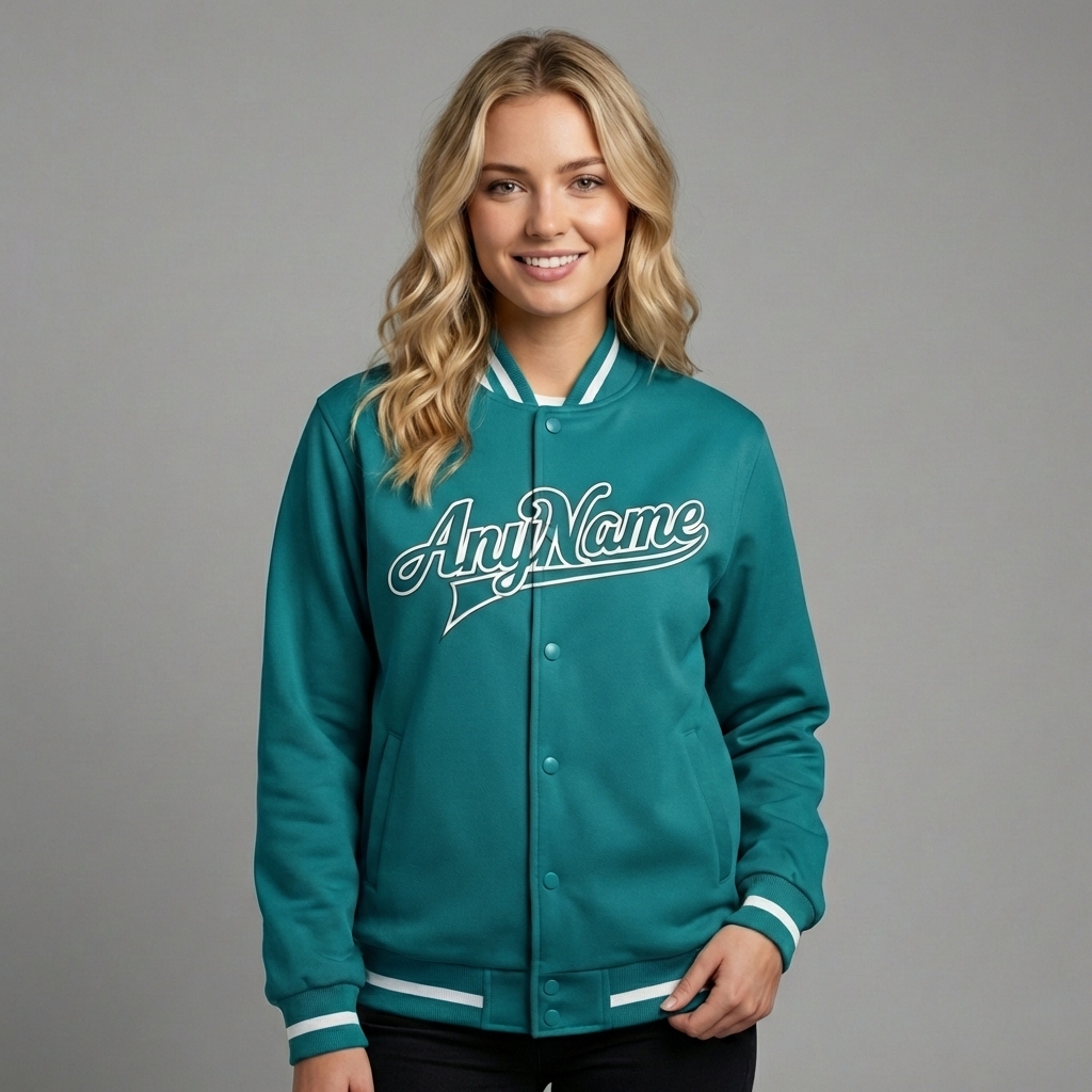 Custom Aqua & White Full-Snap Fleece Jacket