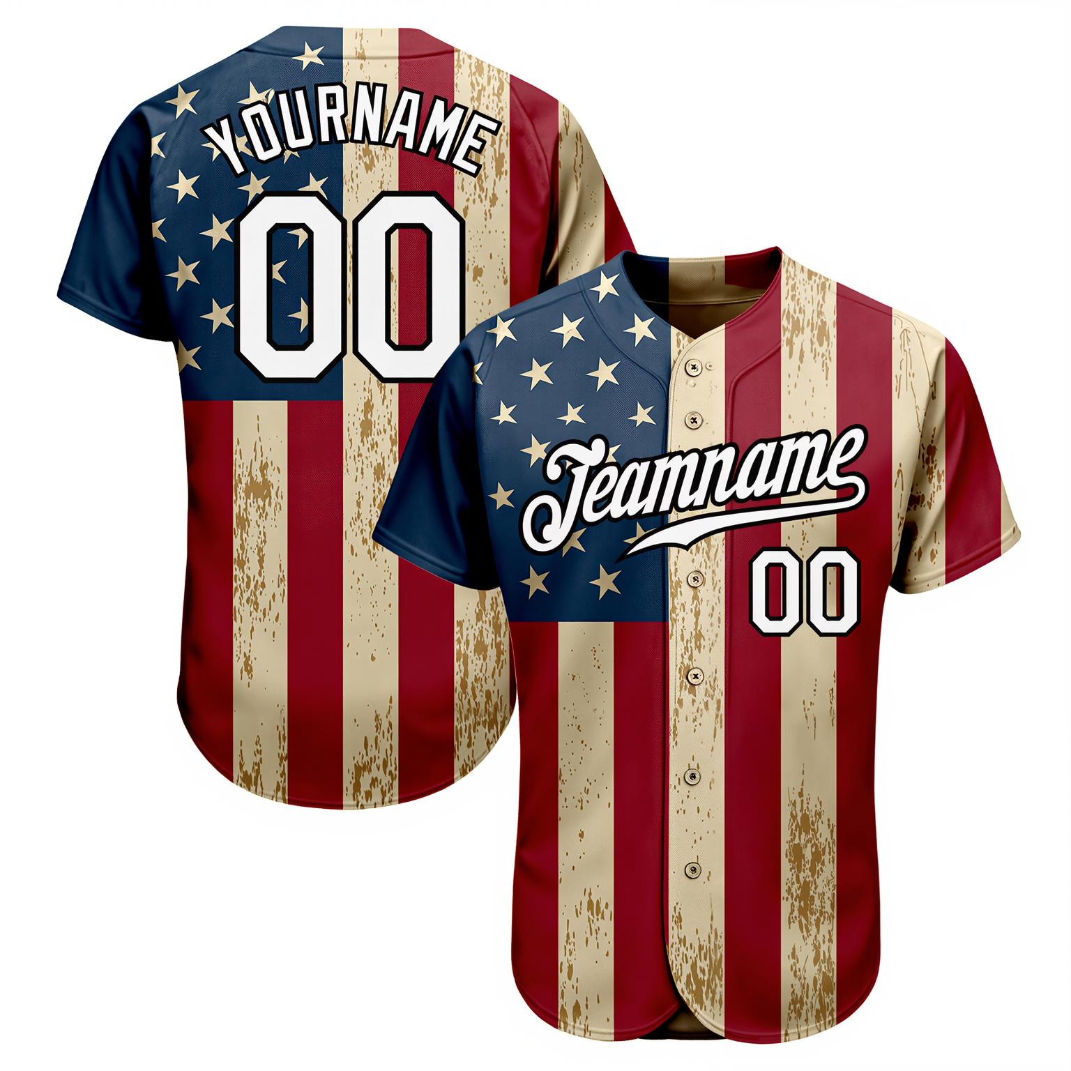 Custom White & Red/Navy 3D Flag Fashion Baseball Jersey