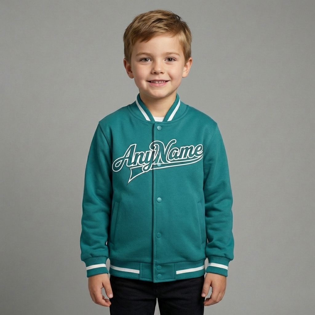 Custom Aqua & White Full-Snap Fleece Jacket