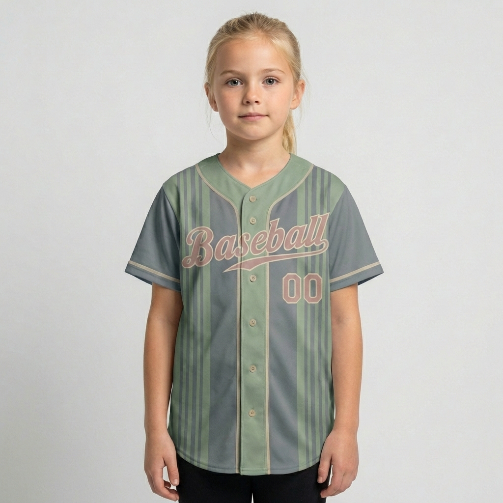 Custom Grey & Green/Pink Stripes Pattern Baseball Jersey