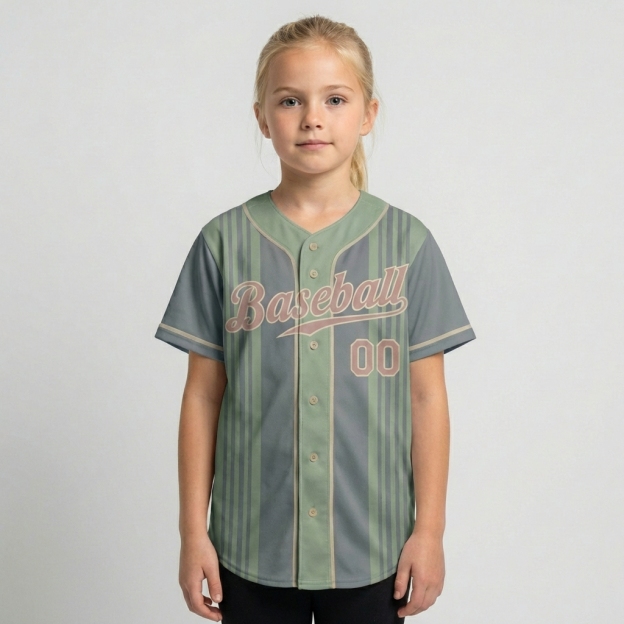 Custom Grey & Green/Pink Stripes Pattern Baseball Jersey