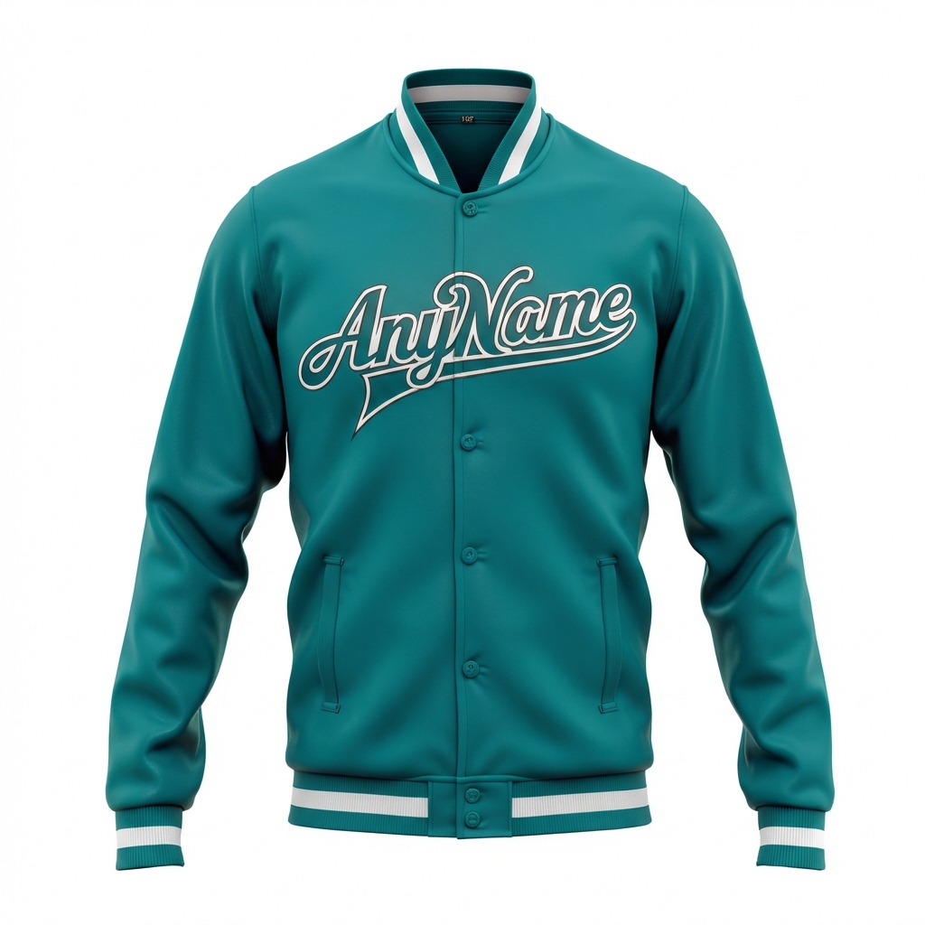 Custom Aqua & White Full-Snap Fleece Jacket