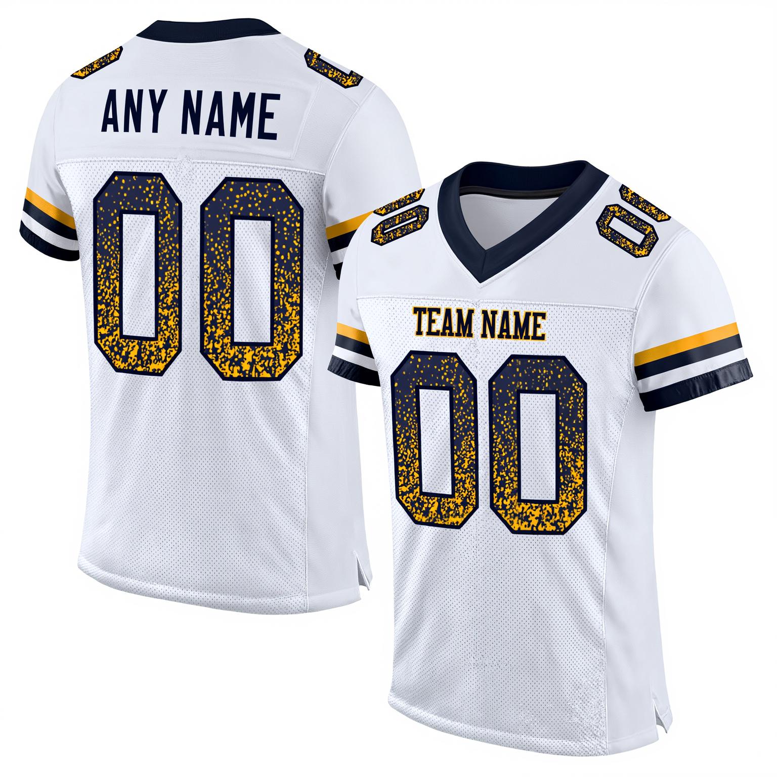 Custom White & Navy/Gold Drift Fashion Football Jersey