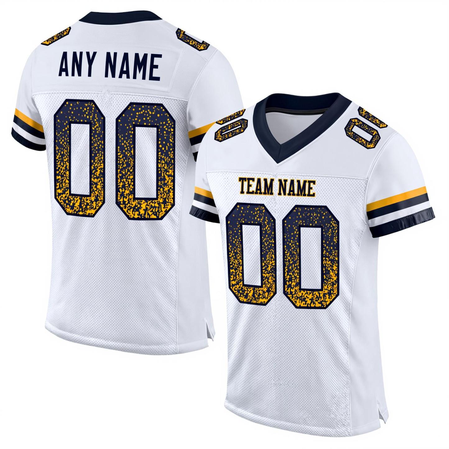 Custom White & Navy/Gold Drift Fashion Football Jersey