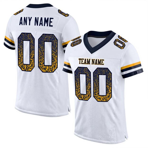 Custom White & Navy/Gold Drift Fashion Football Jersey