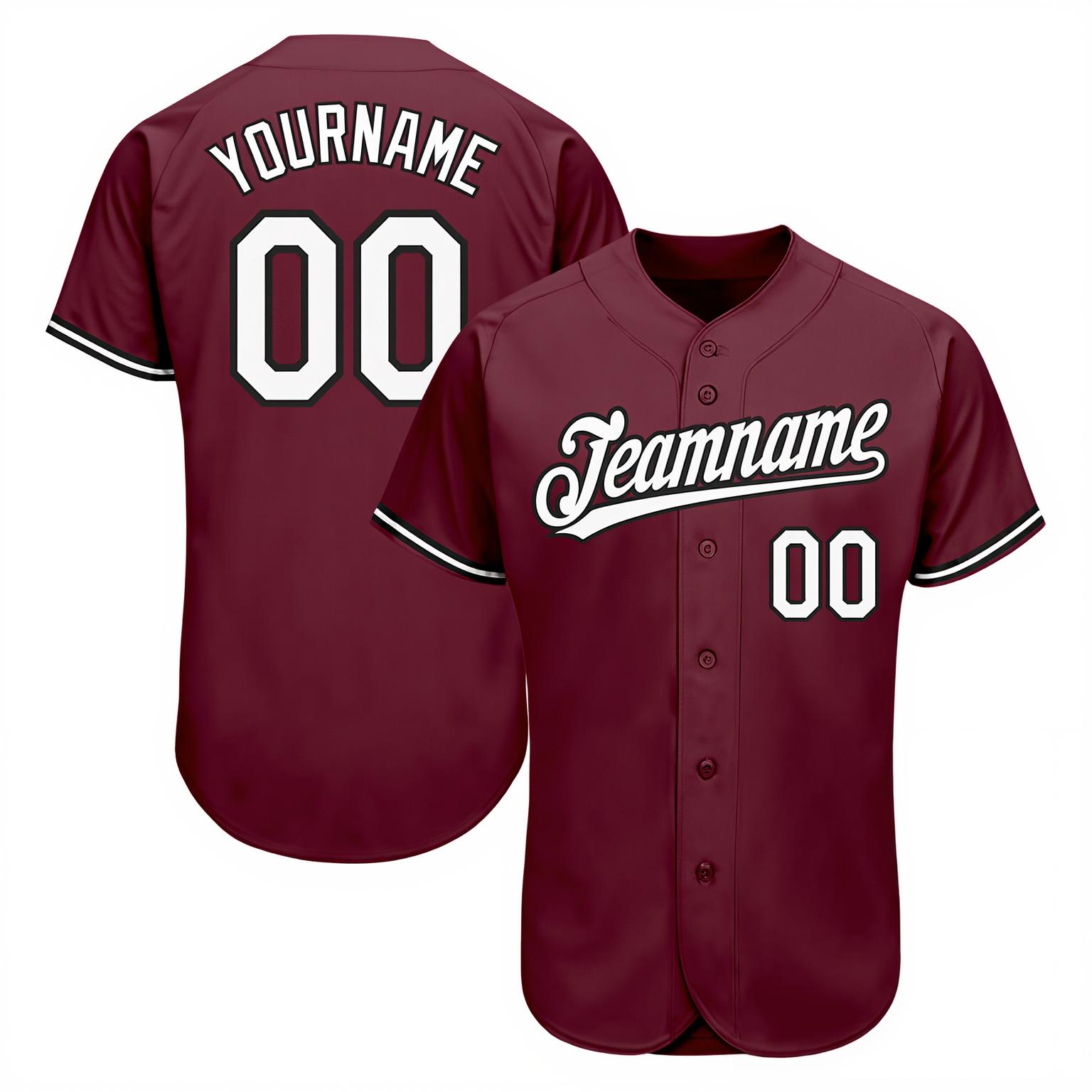 Custom Burgundy & White/Black Baseball Jersey