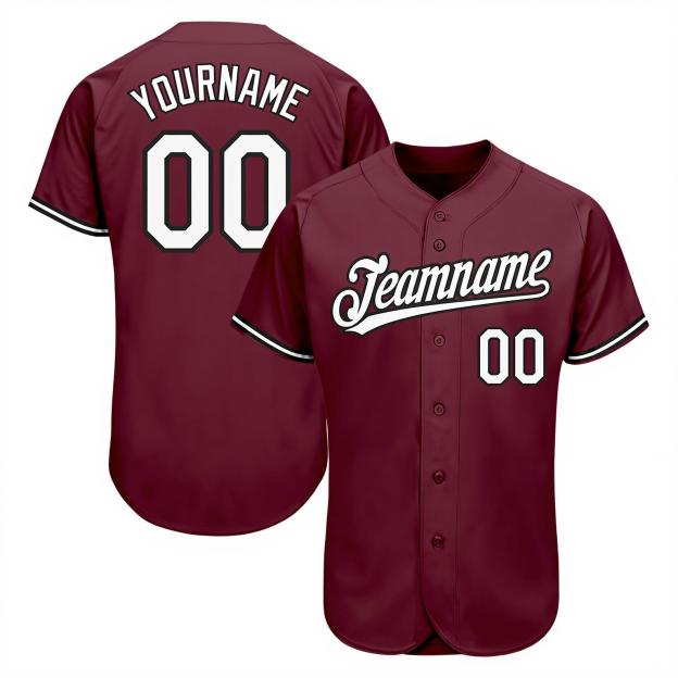 Custom Burgundy & White/Black Baseball Jersey
