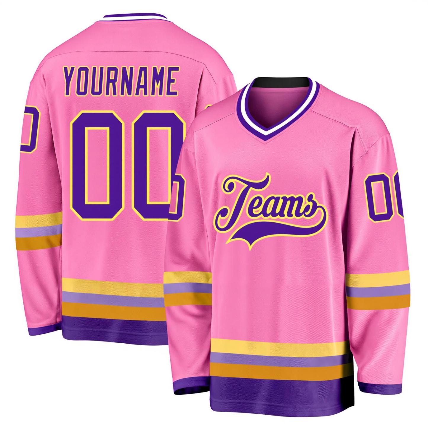 Custom Pink & Purple/Gold Hockey Jersey