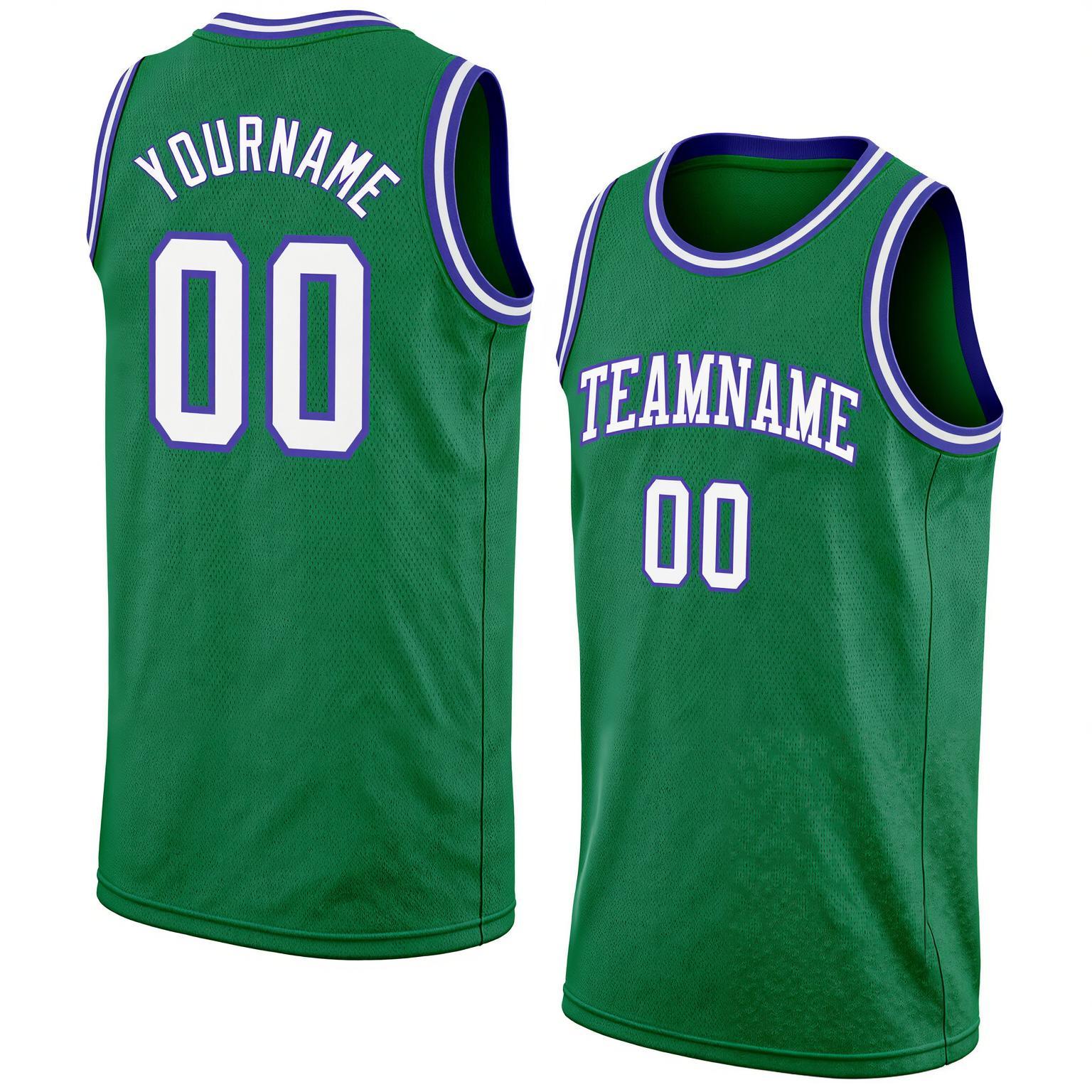 Custom Kelly Green & White/Blue Basketball City Edition Jersey