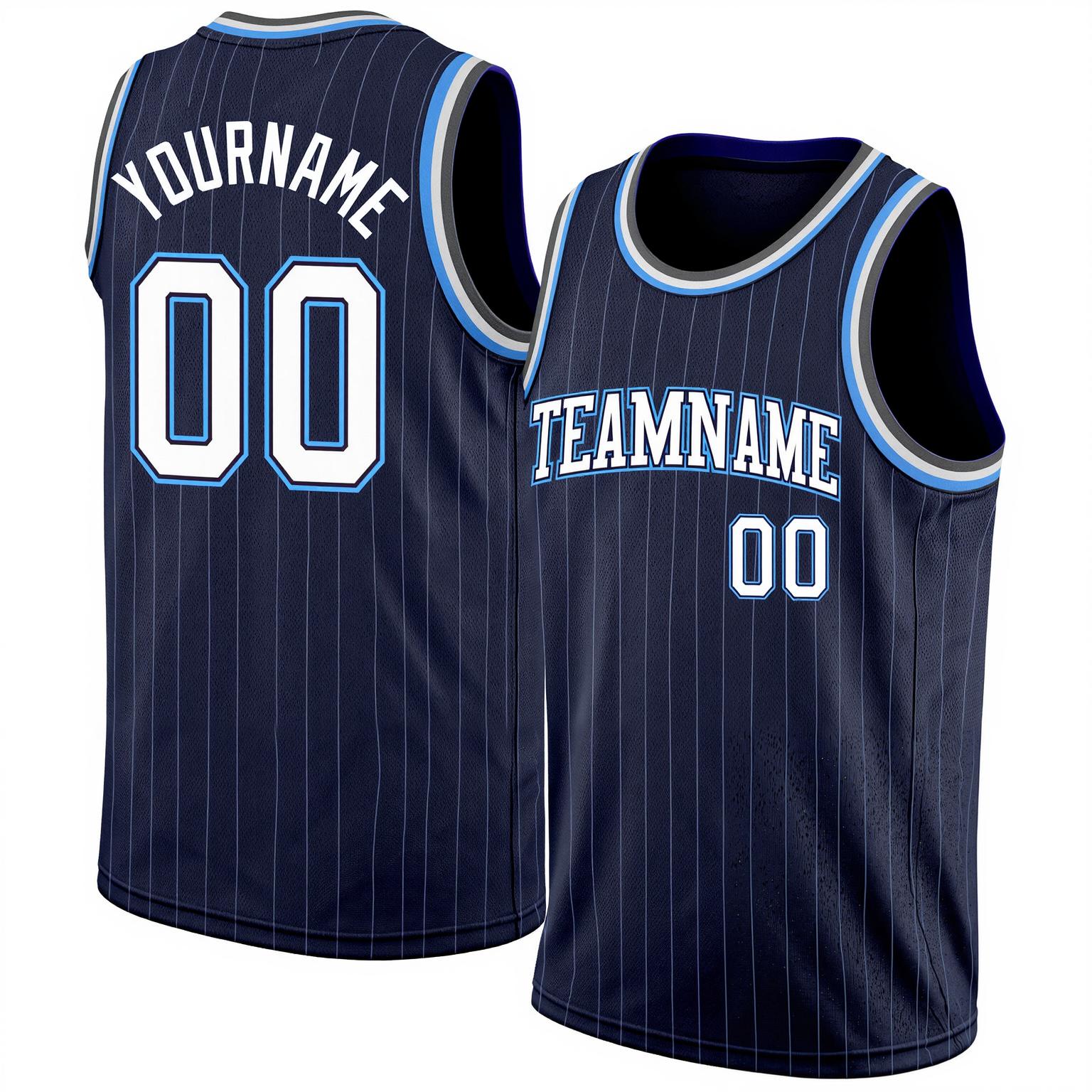 Custom Navy & White/Blue Pinstripes Basketball City Edition Jersey