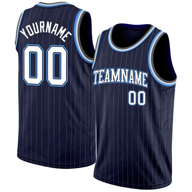 Custom Navy & White/Blue Pinstripes Basketball City Edition Jersey