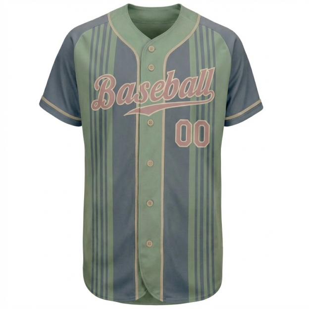 Custom Grey & Green/Pink Stripes Pattern Baseball Jersey