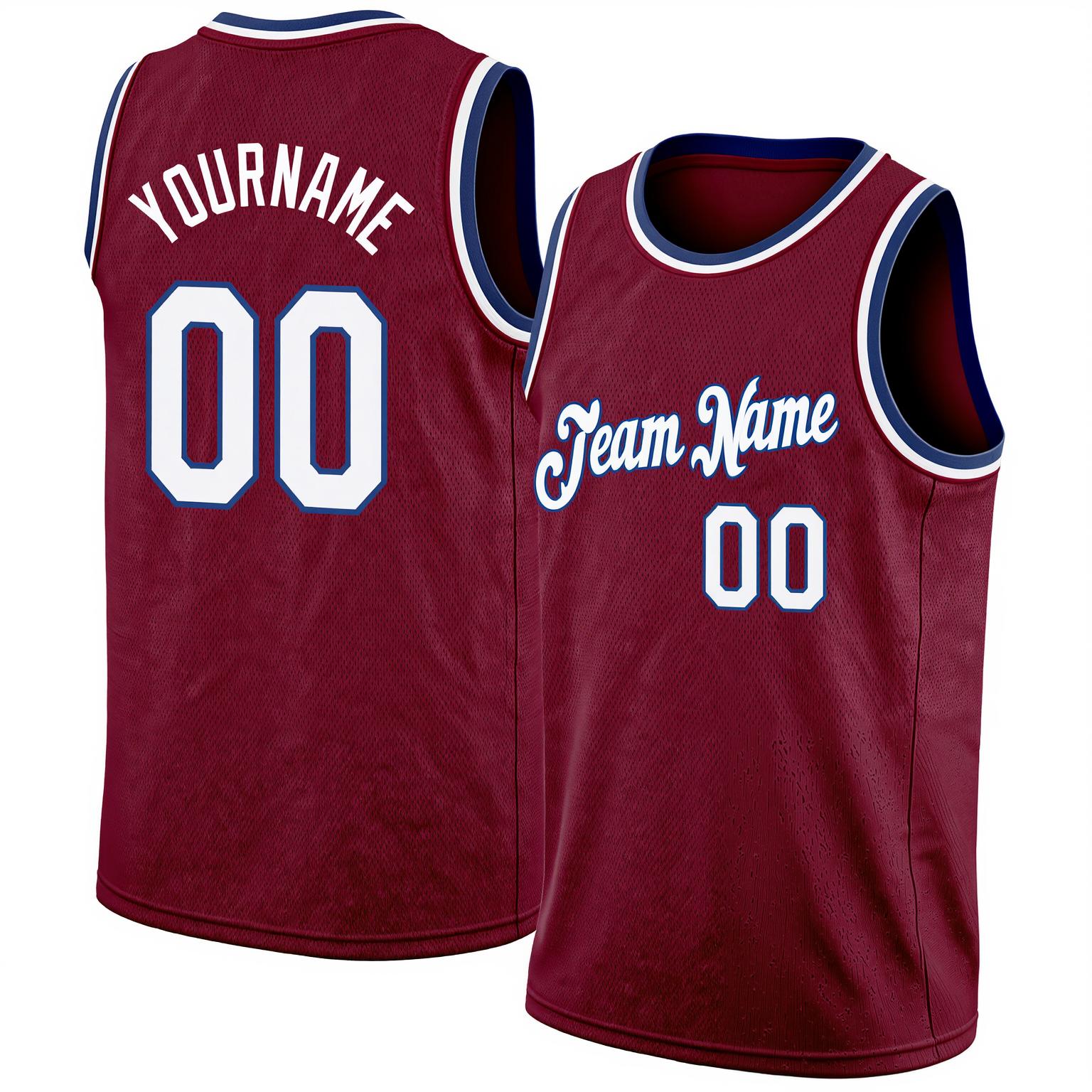 Custom Burgundy & White/Navy Basketball City Edition Jersey