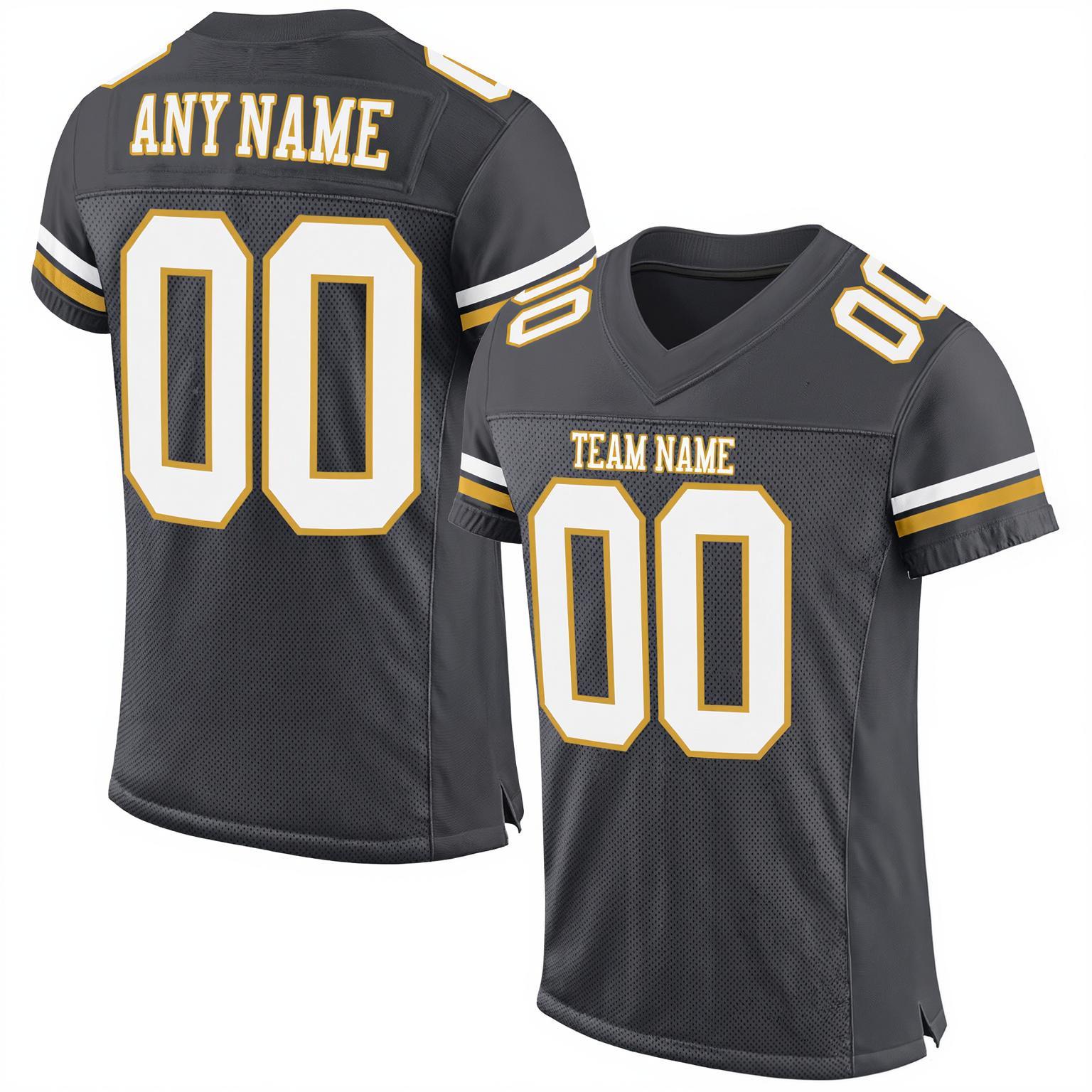 Custom Dark Grey & White/Gold Football Jersey