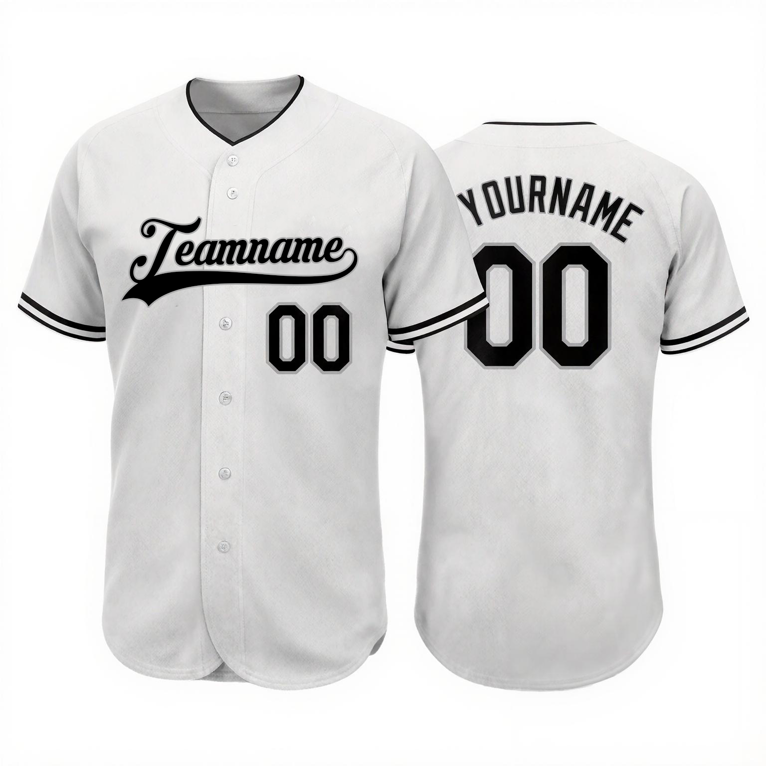 Custom White & Black-Grey Baseball Jersey