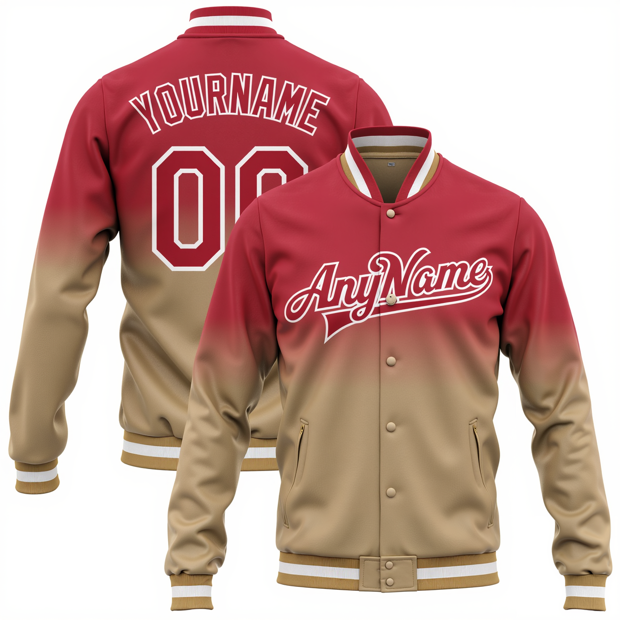 Custom Red & Khaki/White Full-Snap Gradient Fleece Jacket
