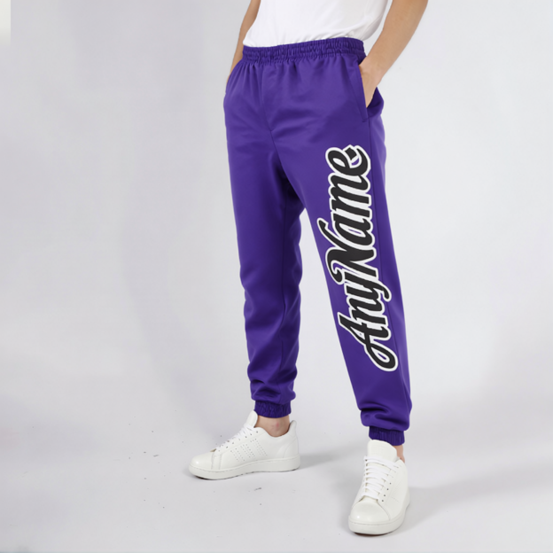 Custom Purple & Black/White Fleece Jogger Sweatpants