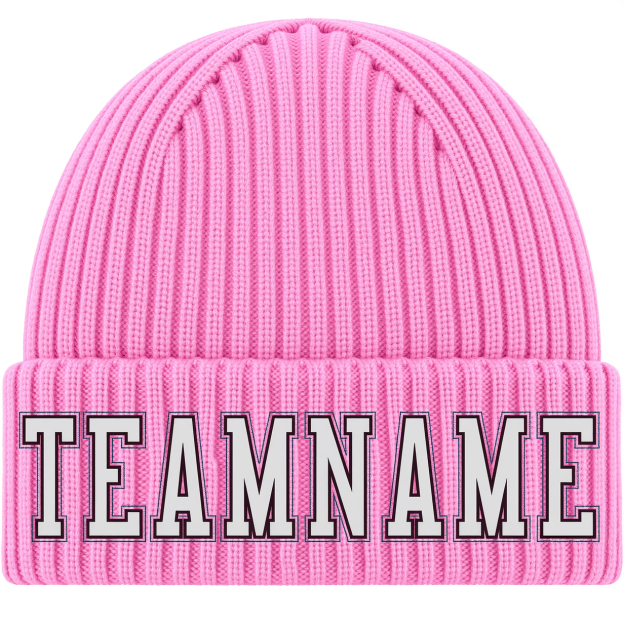 Custom Pink & White/Black Stitched Cuffed Knit Hat