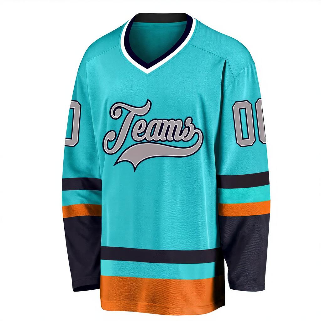 Custom Aqua & Grey/Black Hockey Jersey