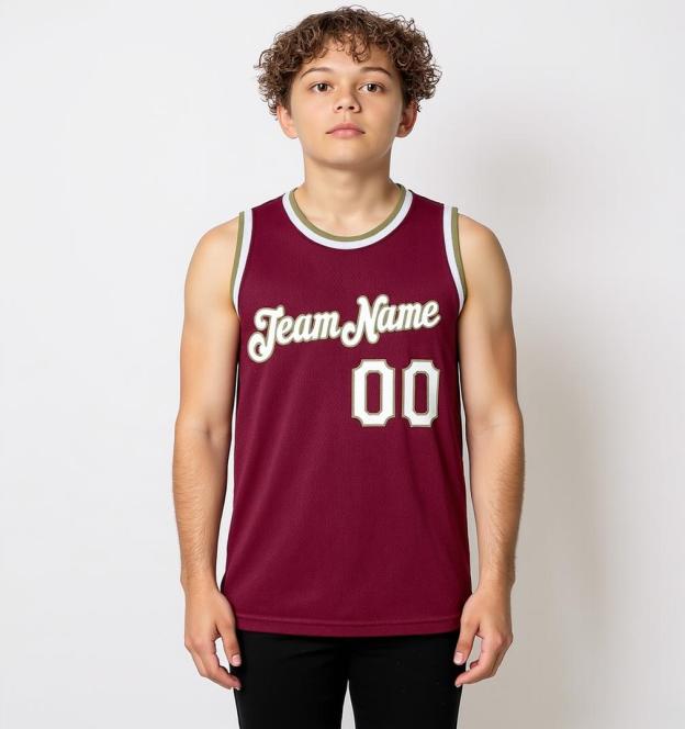 Custom Burgundy & White/Brown Basketball City Edition Jersey
