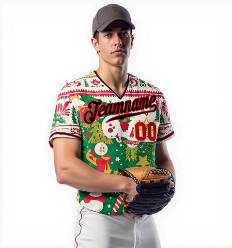 Custom Green & Black/White Christmas 3D Pattern Baseball Jersey