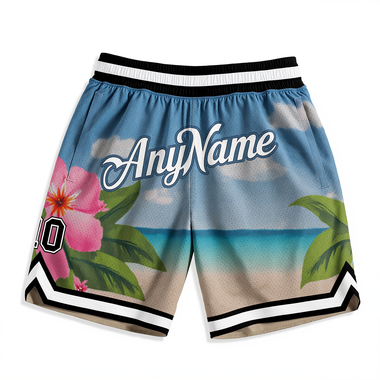 Custom 3D Pattern Lake Blue & White/Teal Hawaii Throwback Shorts