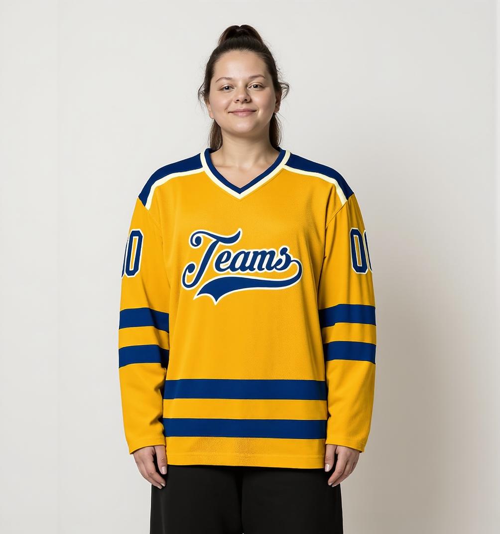 Custom Yellow & Royal/White Hockey Jersey