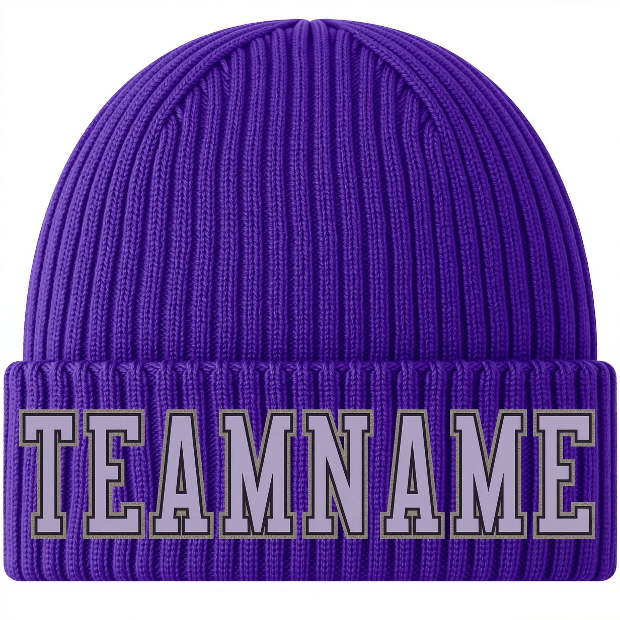 Custom Purple & Grey/Black Stitched Cuffed Knit Hat